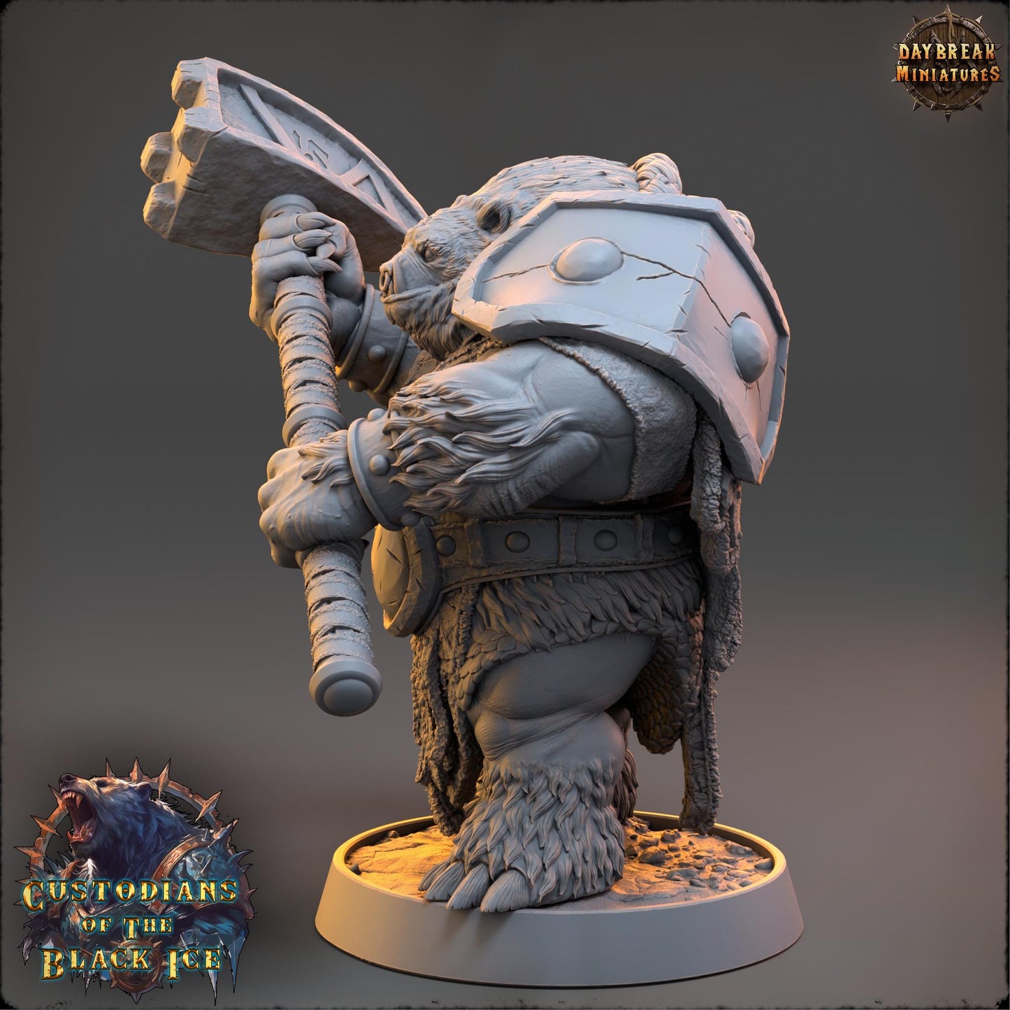 Bearfolk Fighter - Clubber Zang | Daybreak Miniatures | 3D printed miniature | Tabletop Games | Dungeons and Dragons | Wargaming | D&D