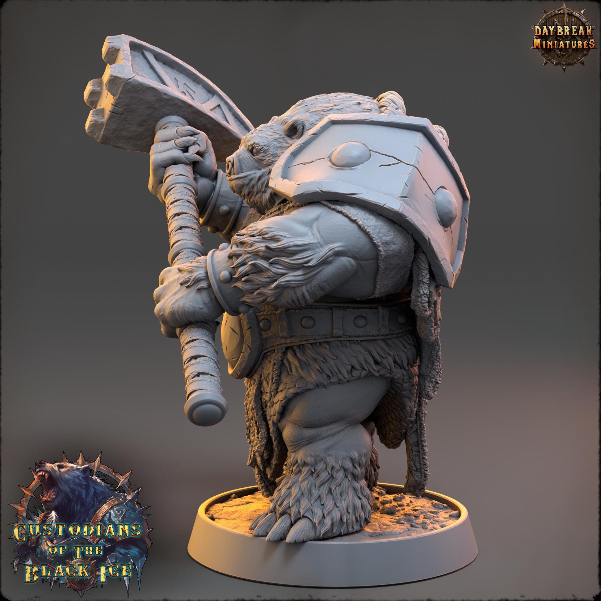 Bearfolk Fighter - Clubber Zang | Daybreak Miniatures | 3D printed miniature | Tabletop Games | Dungeons and Dragons | Wargaming | D&D