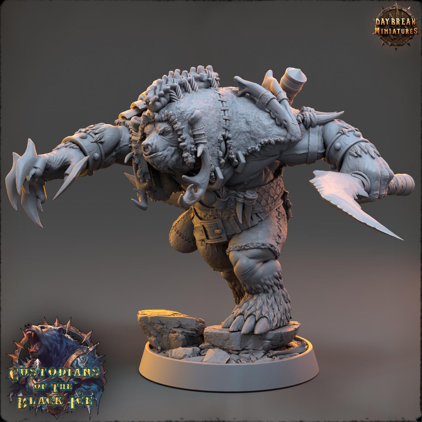 Bearfolk Fighter - Ripdac Torn | Daybreak Miniatures | 3D printed miniature | Tabletop Games | Dungeons and Dragons | Wargaming | D&D