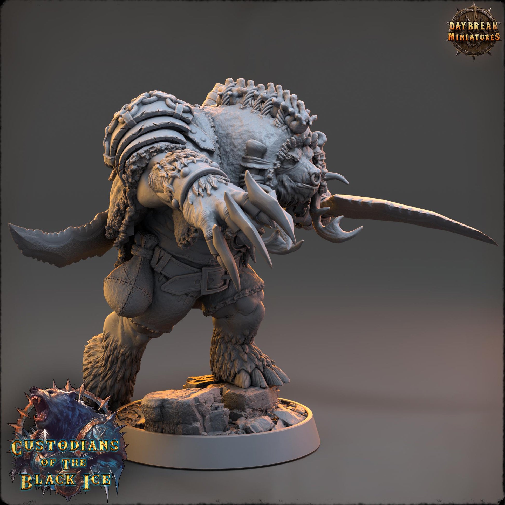 Bearfolk Fighter - Ripdac Torn | Daybreak Miniatures | 3D printed miniature | Tabletop Games | Dungeons and Dragons | Wargaming | D&D