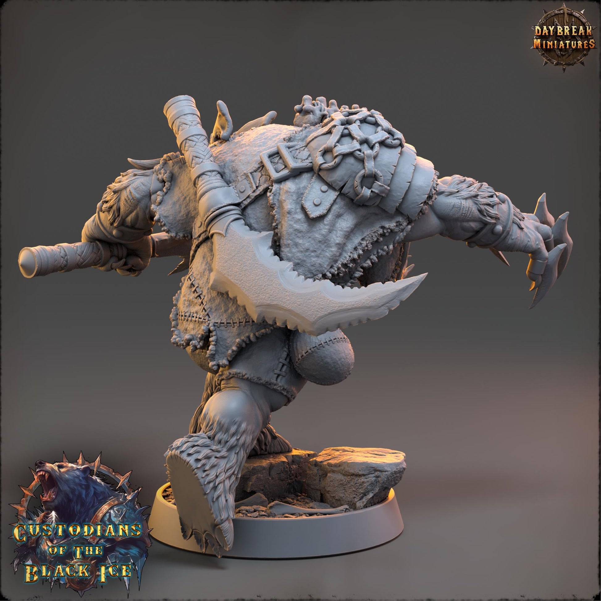 Bearfolk Fighter - Ripdac Torn | Daybreak Miniatures | 3D printed miniature | Tabletop Games | Dungeons and Dragons | Wargaming | D&D