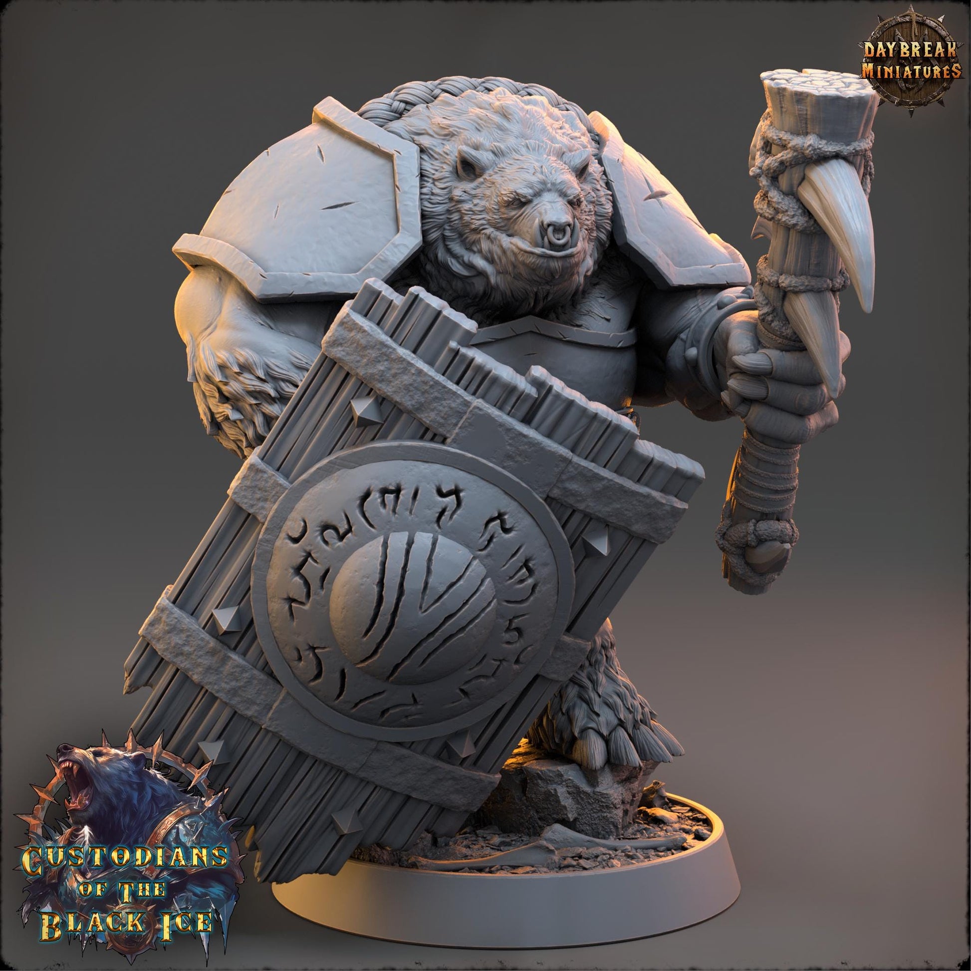 Bearfolk Warrior - Runo Spike | Daybreak Miniatures | 3D printed miniature | Tabletop Games | Dungeons and Dragons | Wargaming | D&D
