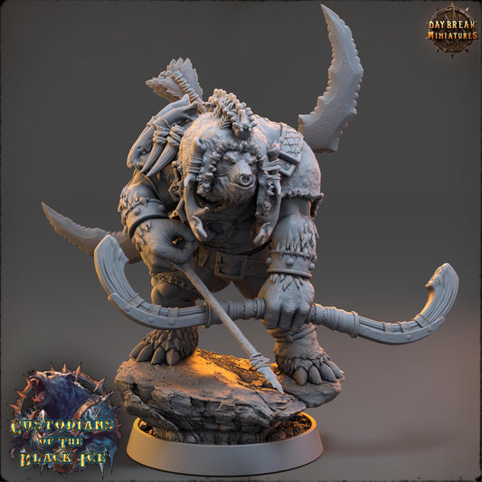 3D Printed Bearfolk Hunter Miniature: D&D Tabletop Gaming, 32mm Scale