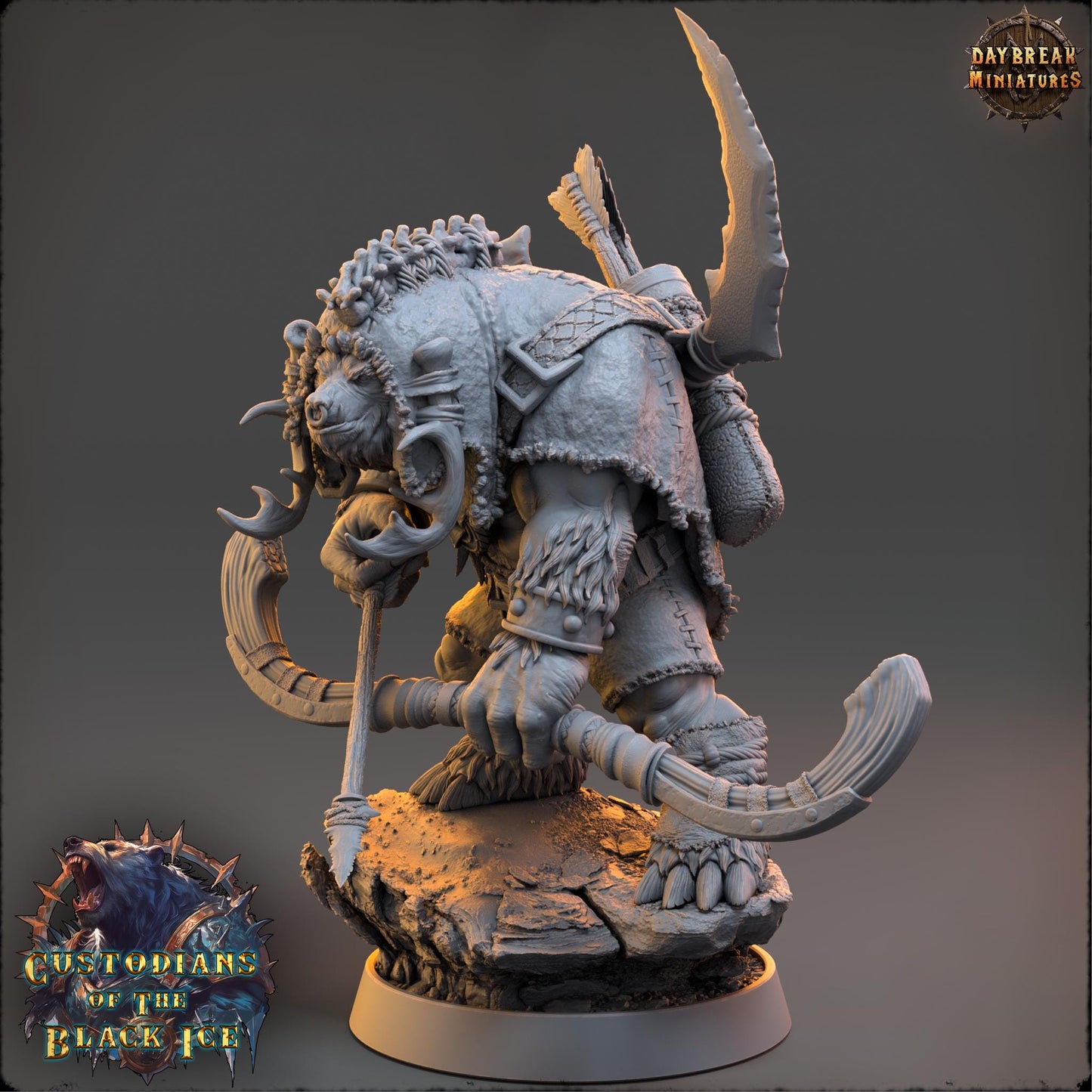 3D Printed Bearfolk Hunter Miniature: D&D Tabletop Gaming, 32mm Scale