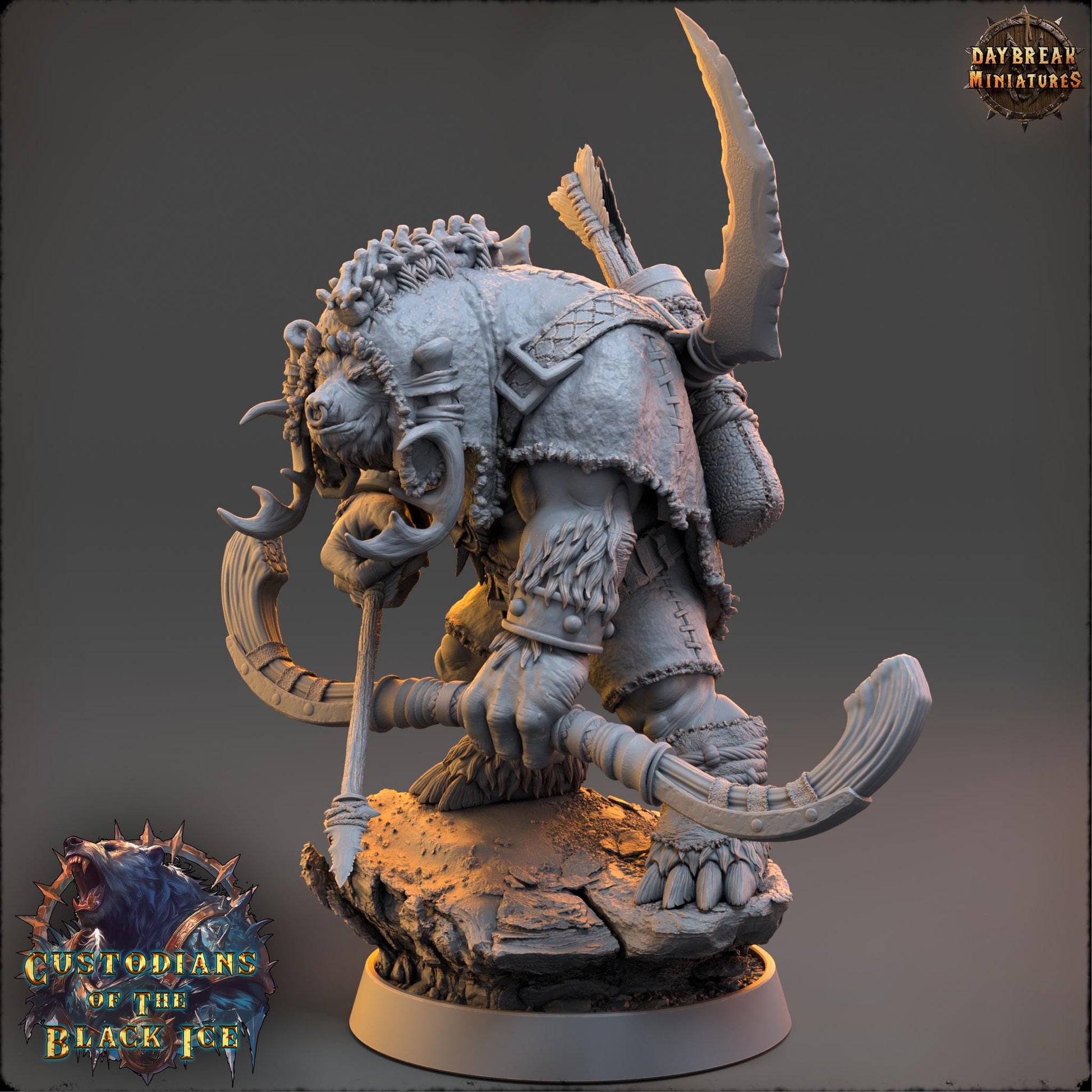 3D Printed Bearfolk Hunter Miniature: D&D Tabletop Gaming, 32mm Scale