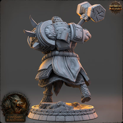 Boar Man Fighter Miniature: 3D Printed RPG Tabletop Gaming Figure
