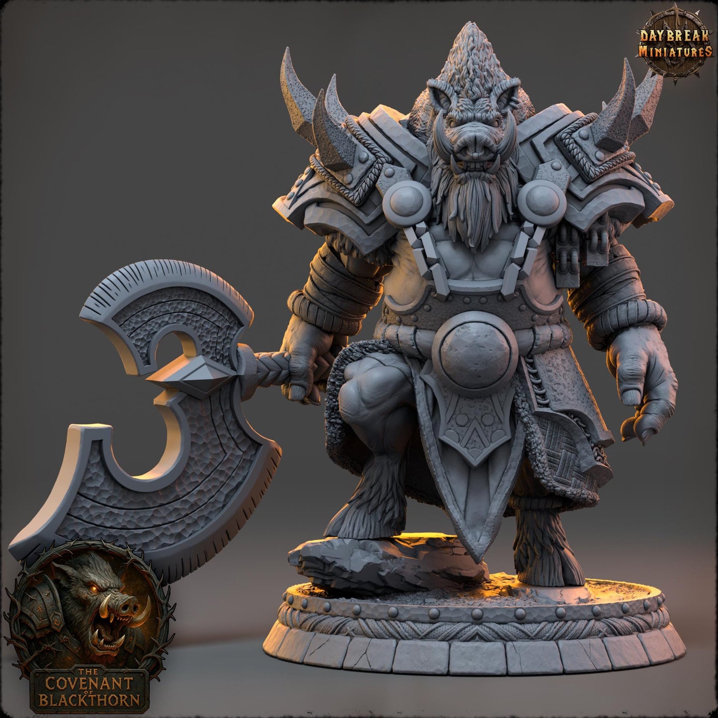 Boar Man Fighter Miniature: Skrenn Blacktusk, D&D Tabletop Gaming