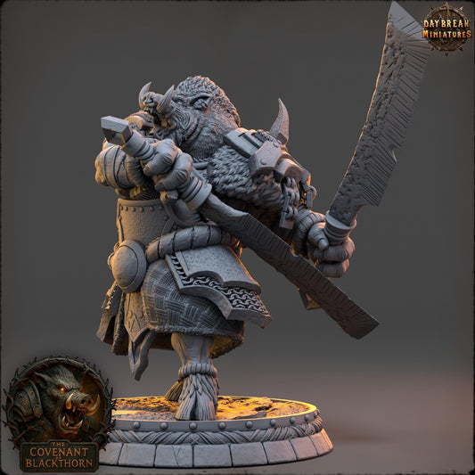 Boar Man Fighter Miniature: 3D Printed RPG Tabletop Gaming, D&D