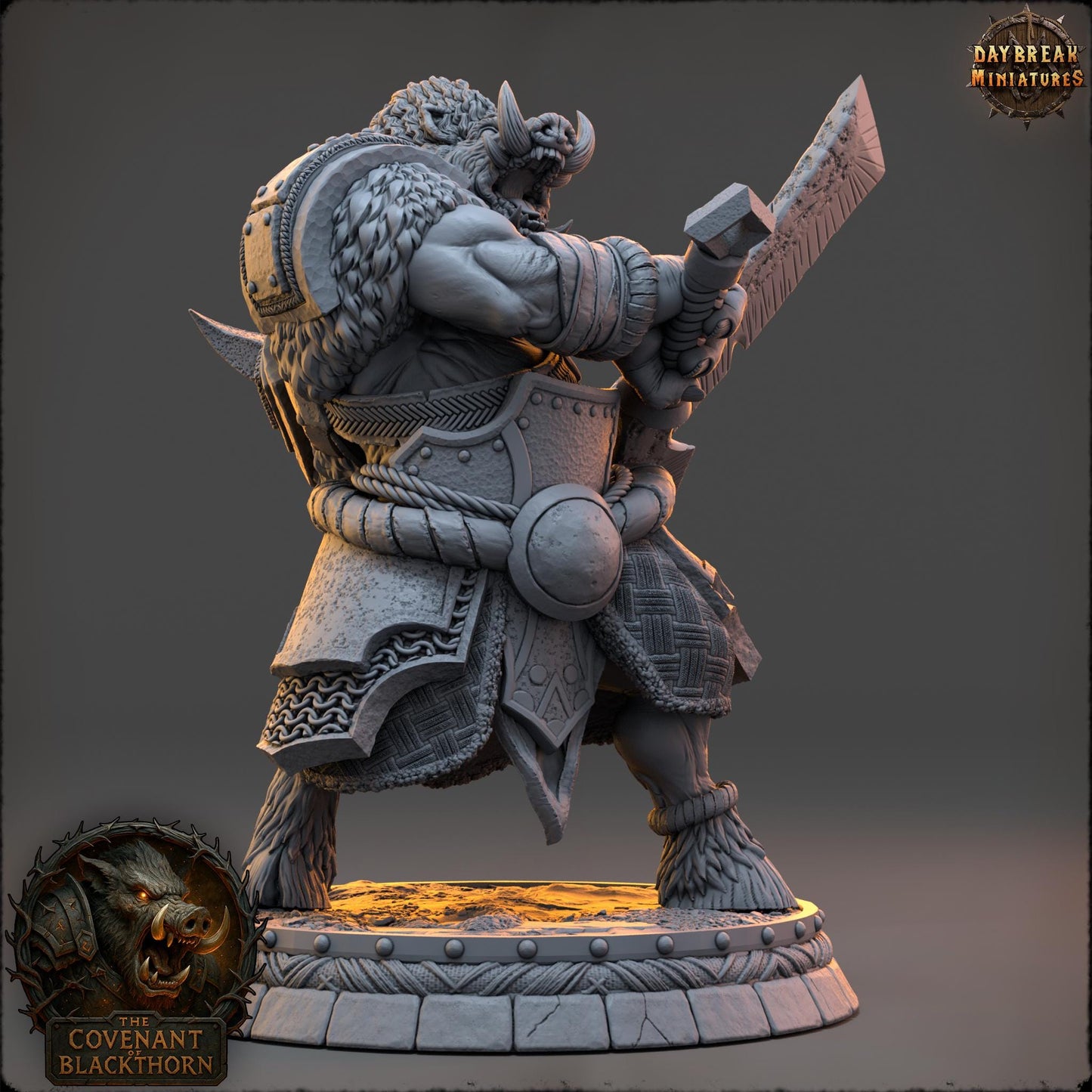 Boar Man Fighter Miniature: 3D Printed RPG Tabletop Gaming, D&D