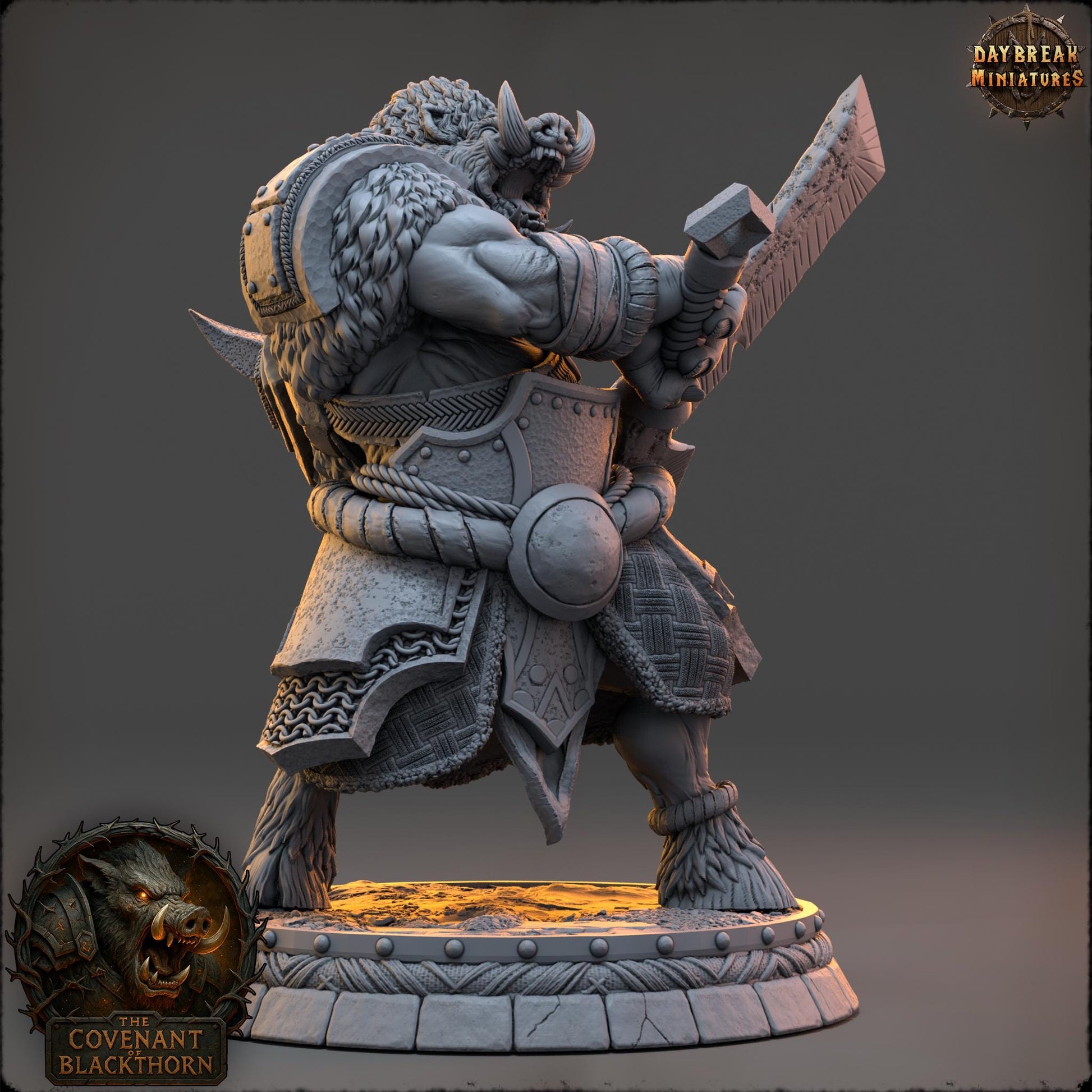 Boar Man Fighter Miniature: 3D Printed RPG Tabletop Gaming, D&D