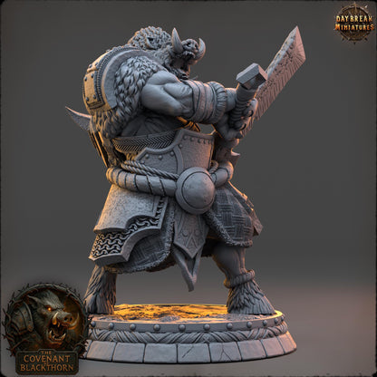 Boar Man Fighter Miniature: 3D Printed RPG Tabletop Gaming, D&D