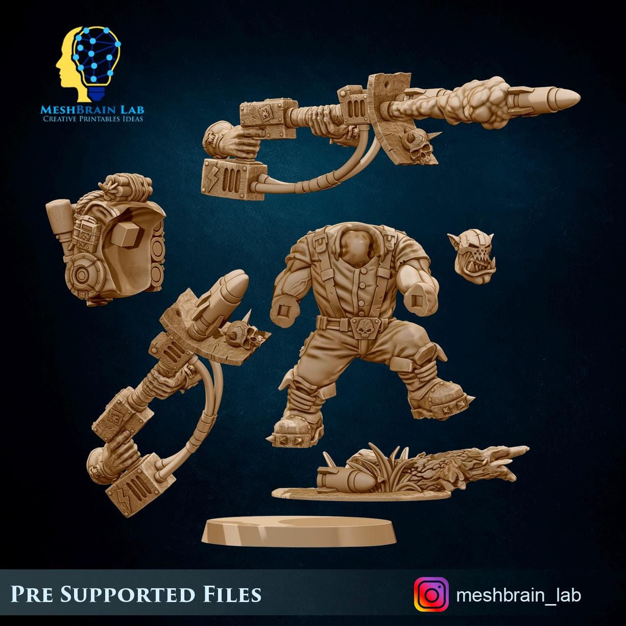 Ork Kommando with Rocket Launcher | Wargaming | Tabletop | 3D printed miniature | OPR compatible