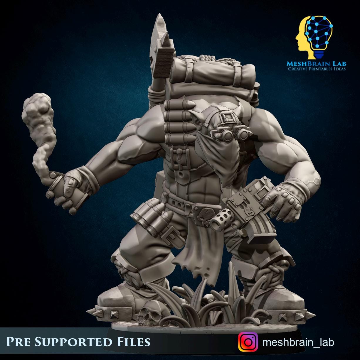 Ork kommando with smoke grenade | Wargaming | Tabletop | 3D printed miniature | OPR compatible