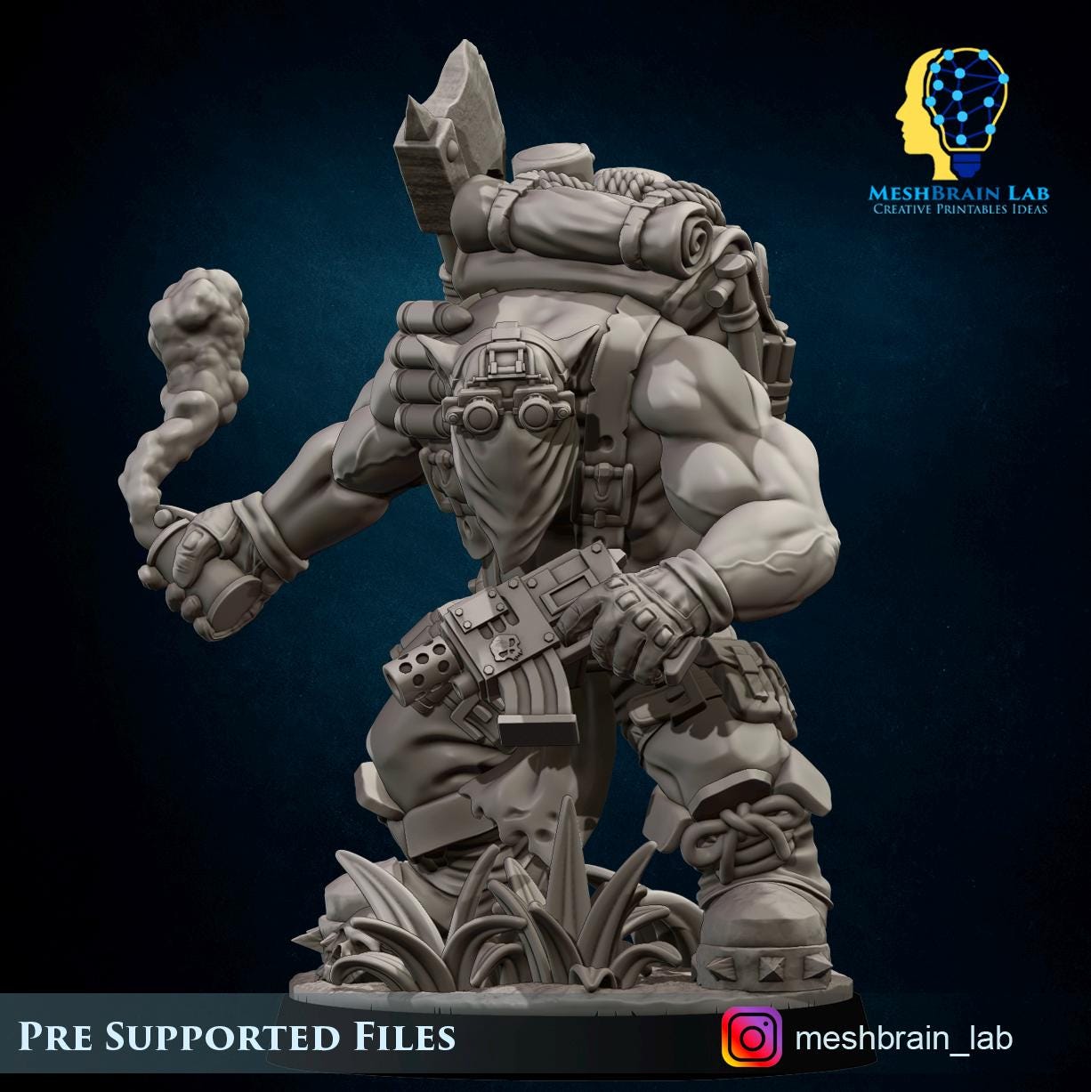 Ork kommando with smoke grenade | Wargaming | Tabletop | 3D printed miniature | OPR compatible