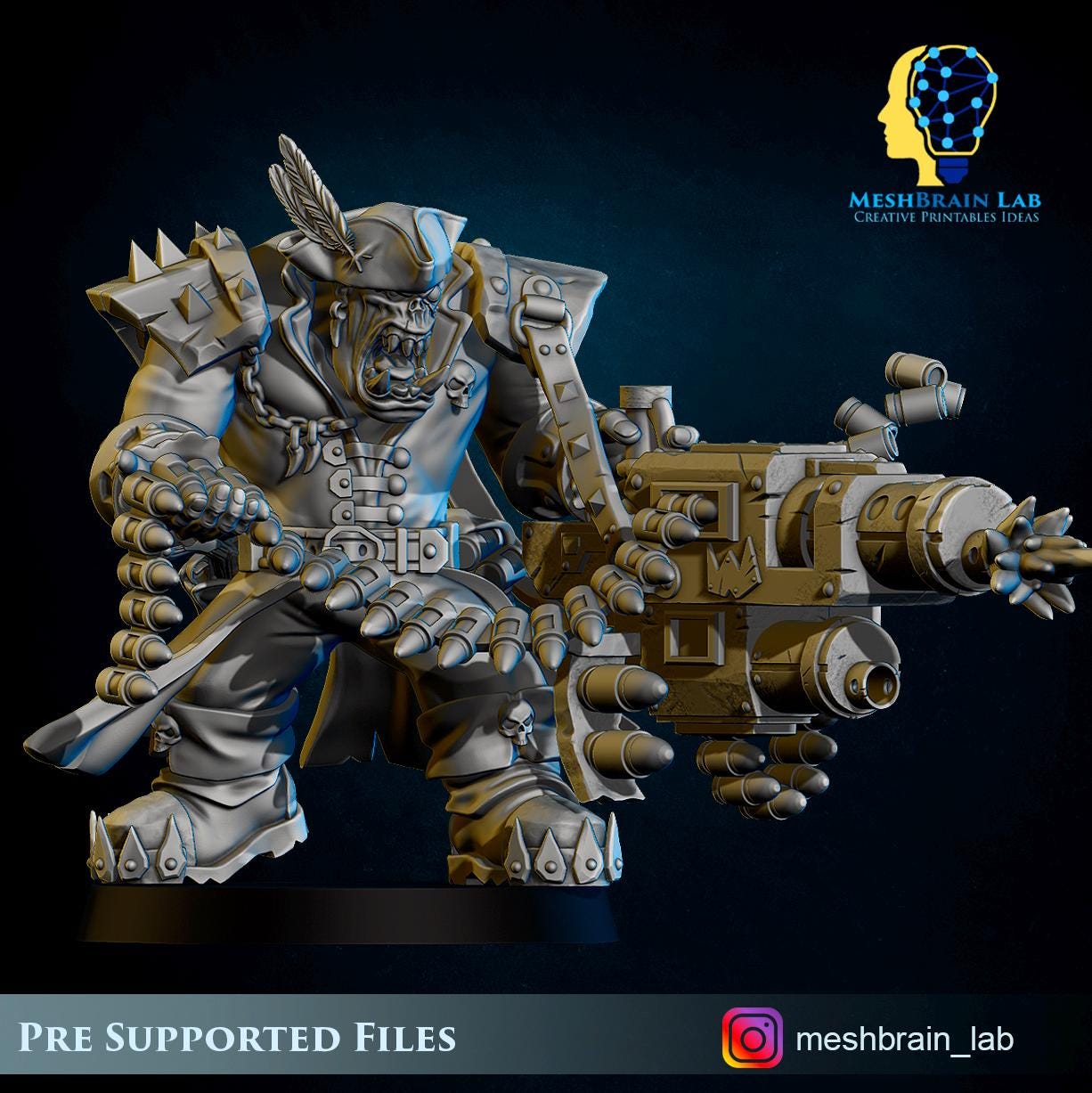 Pirate Ork with Big Bada Boom weapon nr1 | Wargaming | Tabletop | 3D printed miniature | OPR compatible