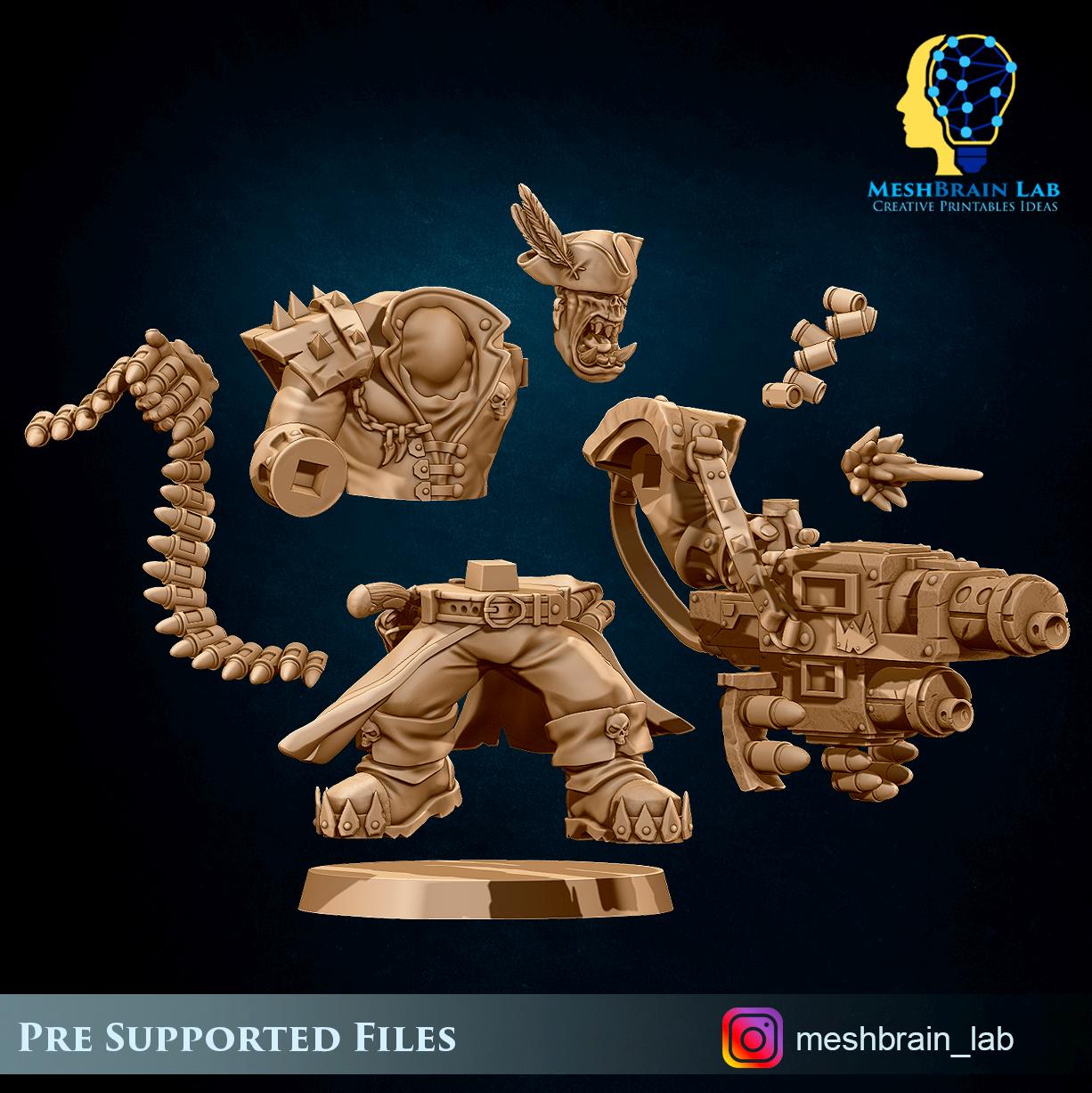 Pirate Ork with Big Bada Boom weapon nr1 | Wargaming | Tabletop | 3D printed miniature | OPR compatible