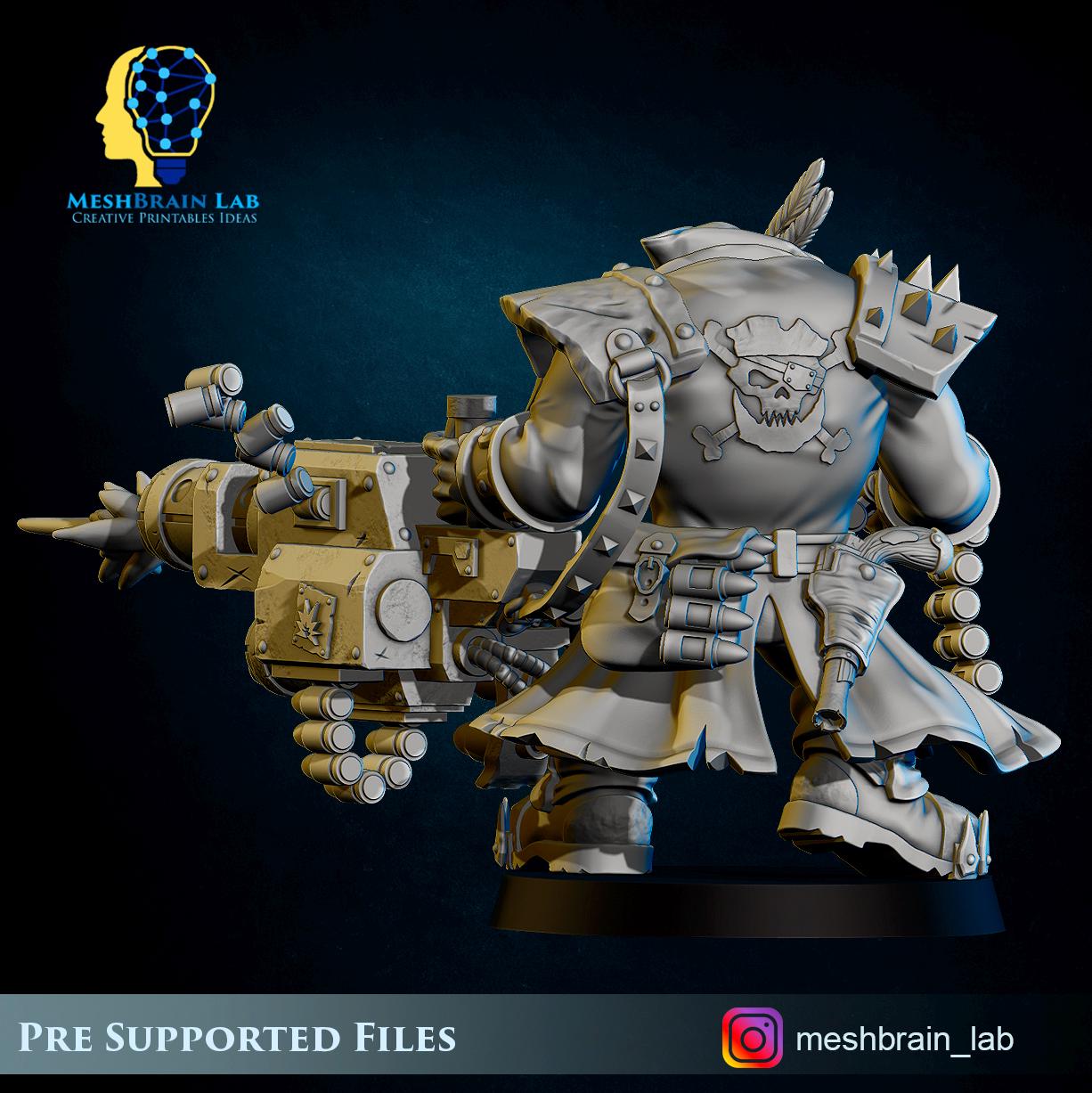 Pirate Ork with Big Bada Boom weapon nr1 | Wargaming | Tabletop | 3D printed miniature | OPR compatible