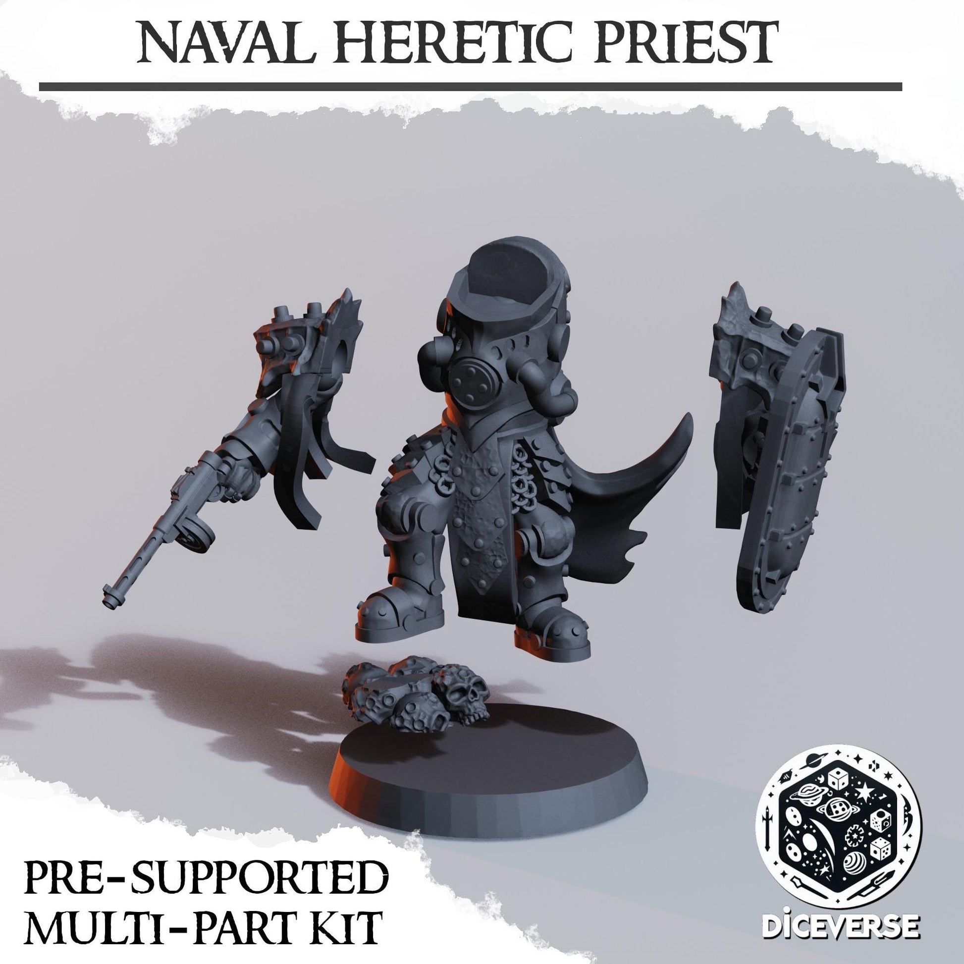 Heretic Naval Priest | Diceverse | Wargaming | Tabletop | 3D printed miniature | Trench Crusade compatible | Pilgrim