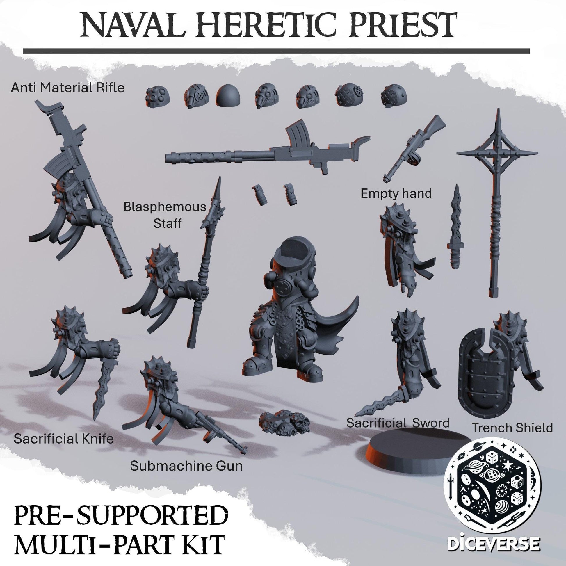 Heretic Naval Priest | Diceverse | Wargaming | Tabletop | 3D printed miniature | Trench Crusade compatible | Pilgrim