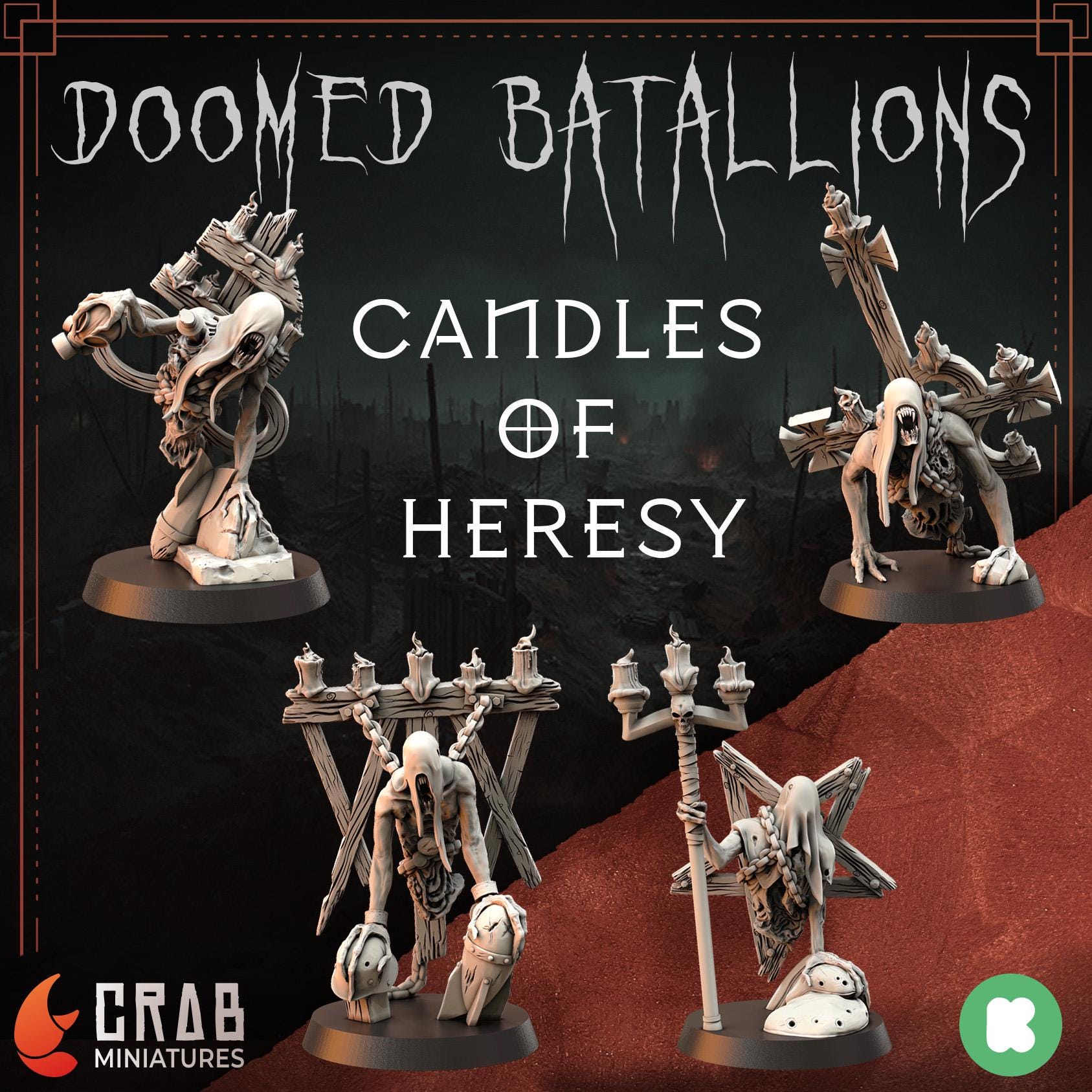 3D Printed miniature: Candle of Heresy - Core set by Crab Miniatures - Trench Crusade compatible - Black Grail
