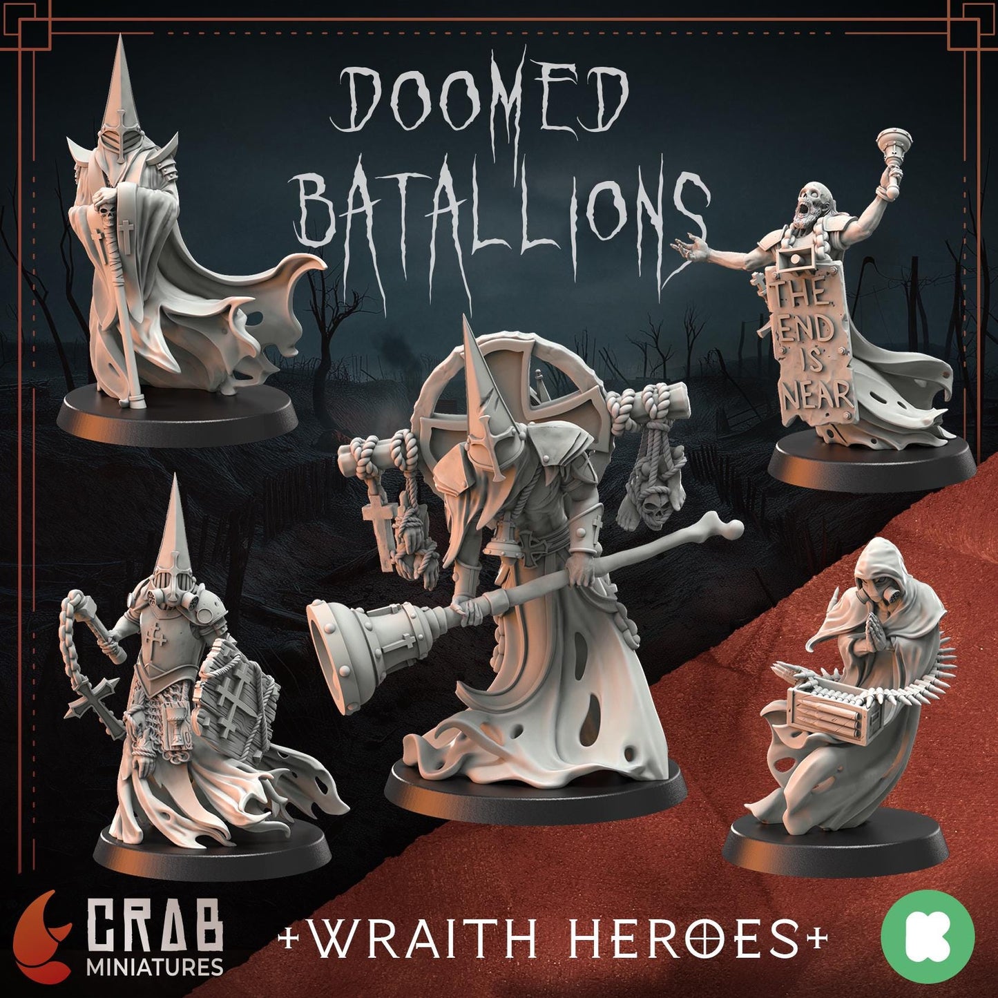 3D Printed miniature: Wraith Pilgrims full bundle by Crab Miniatures - Trench Crusade compatible - Trench ghosts