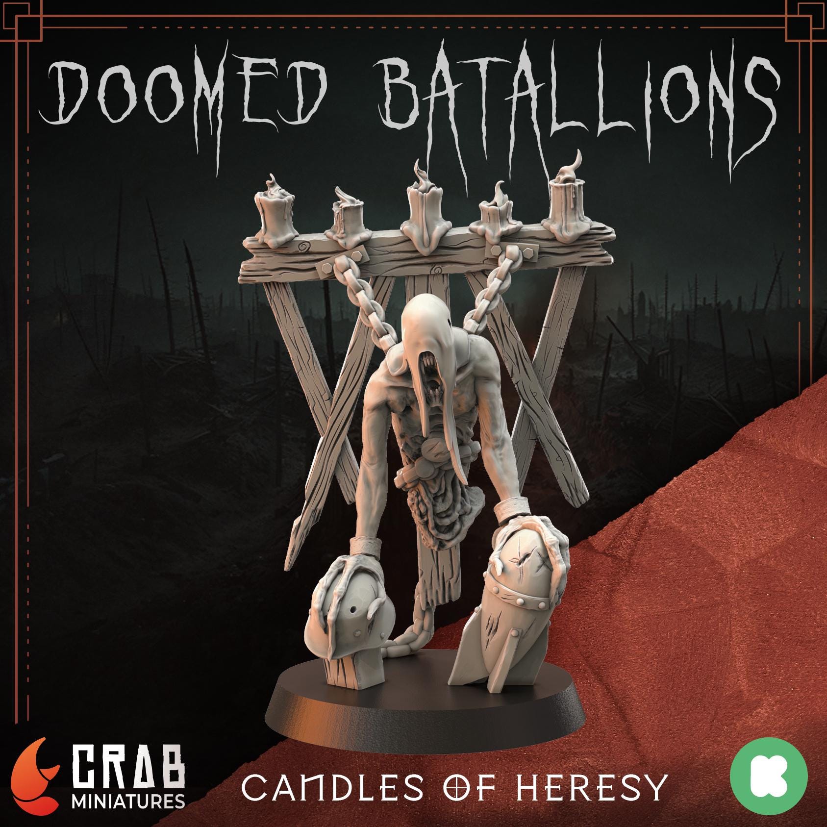 3D Printed miniature: Candle of Heresy - Slaves by Crab Miniatures - Trench Crusade compatible - Black Grail
