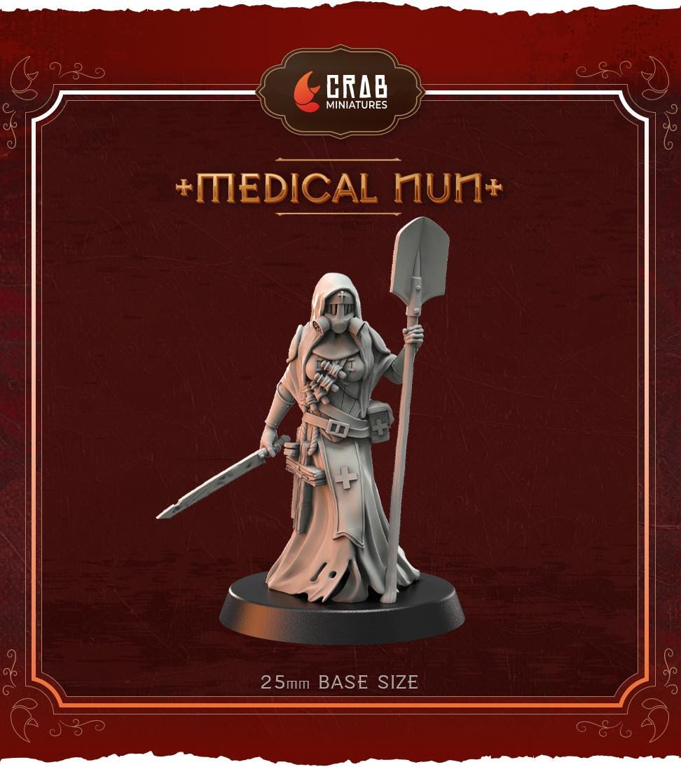 3D Printed miniature: Wraith Pilgrims - Medical Nun by Crab Miniatures - Trench Crusade compatible - Trench ghosts