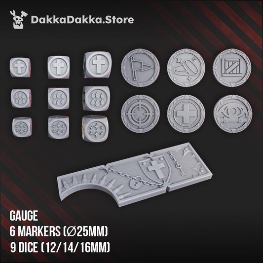 Torquemada's Gauge, Dice & Markers | DakkaDakka | Wargaming | Tabletop | 3D printed miniature | Trench Crusade compatible