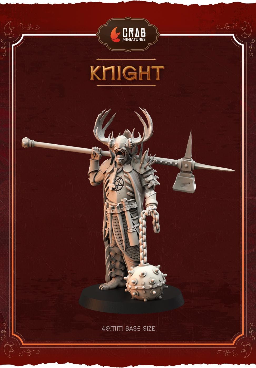3D Printed miniature: Candle of Heresy - Knight by Crab Miniatures - Trench Crusade compatible - Black Grail
