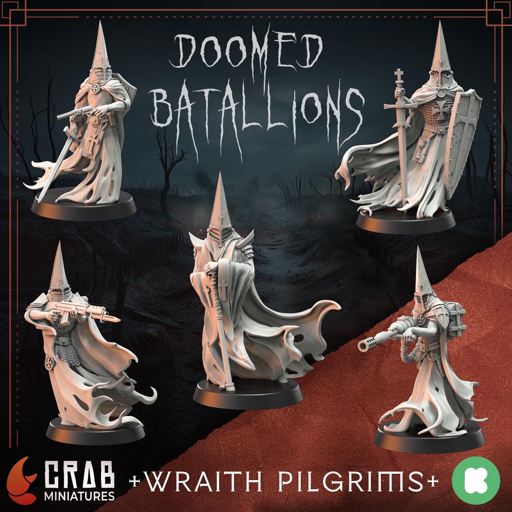 3D Printed miniature: Wraith Pilgrims full bundle by Crab Miniatures - Trench Crusade compatible - Trench ghosts