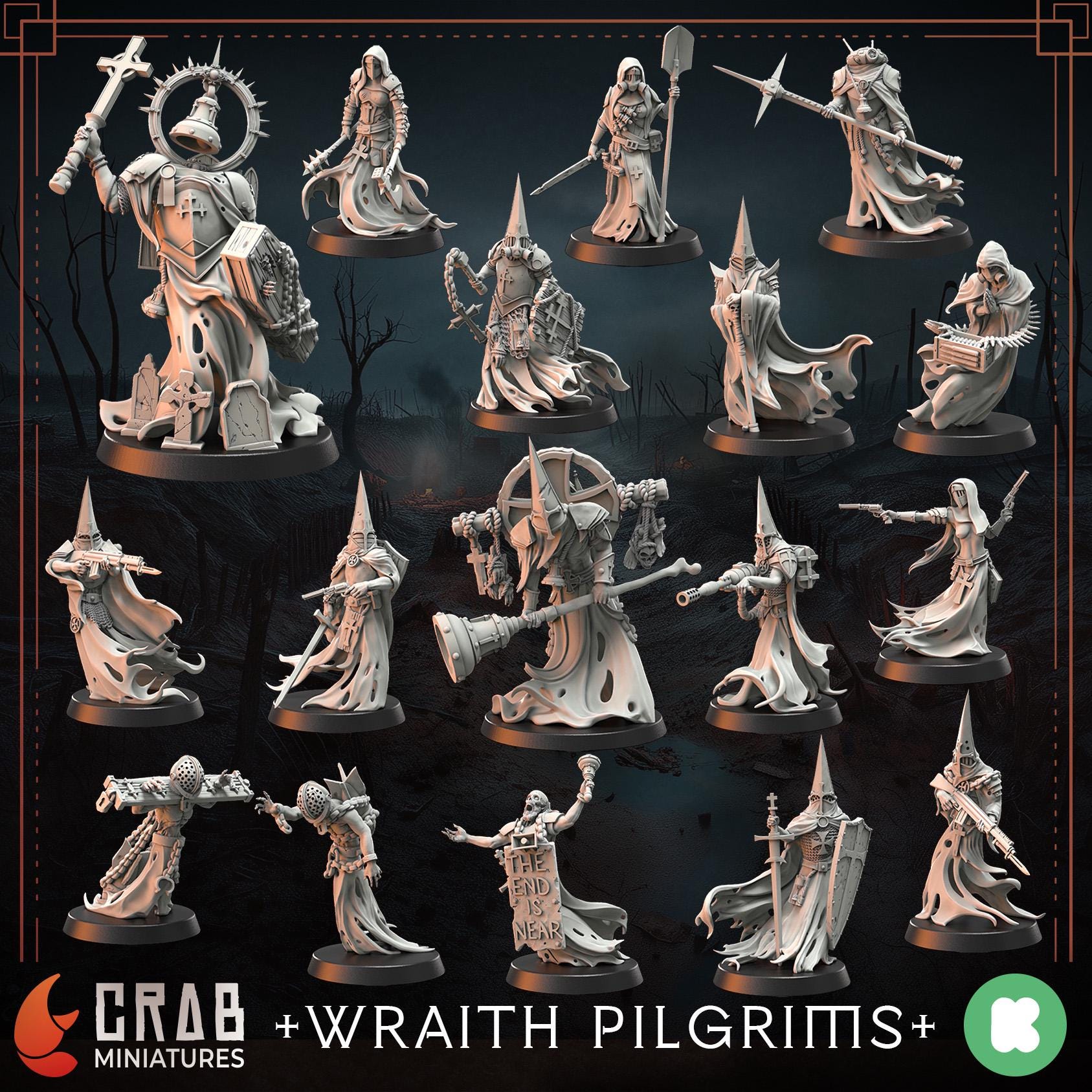 3D Printed miniature: Wraith Pilgrims full bundle by Crab Miniatures - Trench Crusade compatible - Trench ghosts