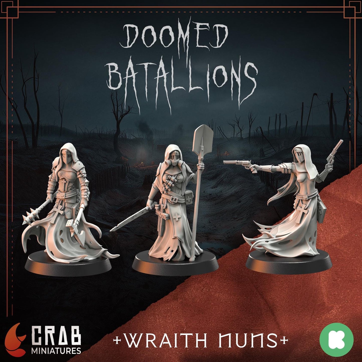 3D Printed miniature: Wraith Pilgrims - Medical Nun by Crab Miniatures - Trench Crusade compatible - Trench ghosts