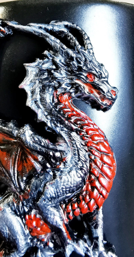 Handmade Polymer clay Silver Dragon motiff Mug Fantasy lover