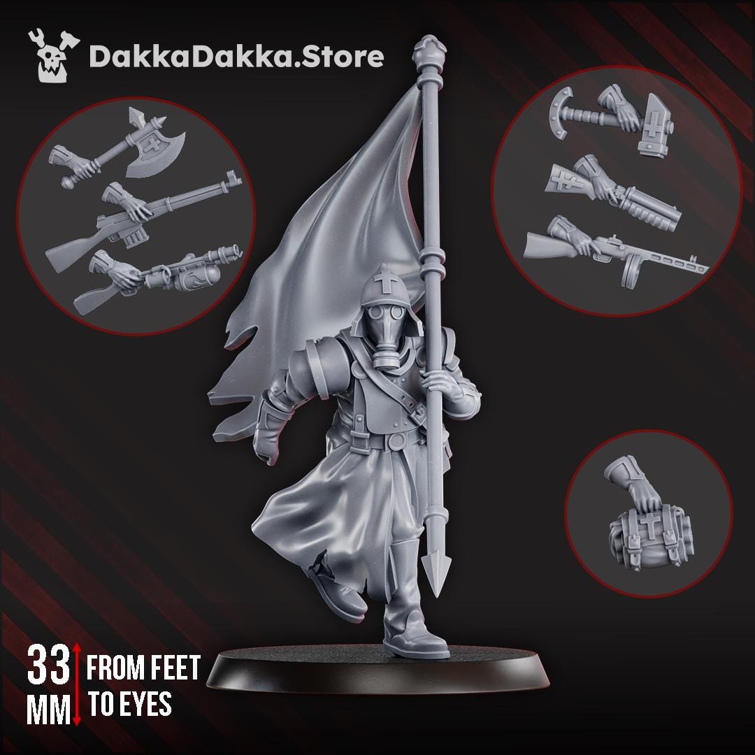 Choragiew Bearer by DakkaDakka - 3D printed Trench Crusade compatible miniature