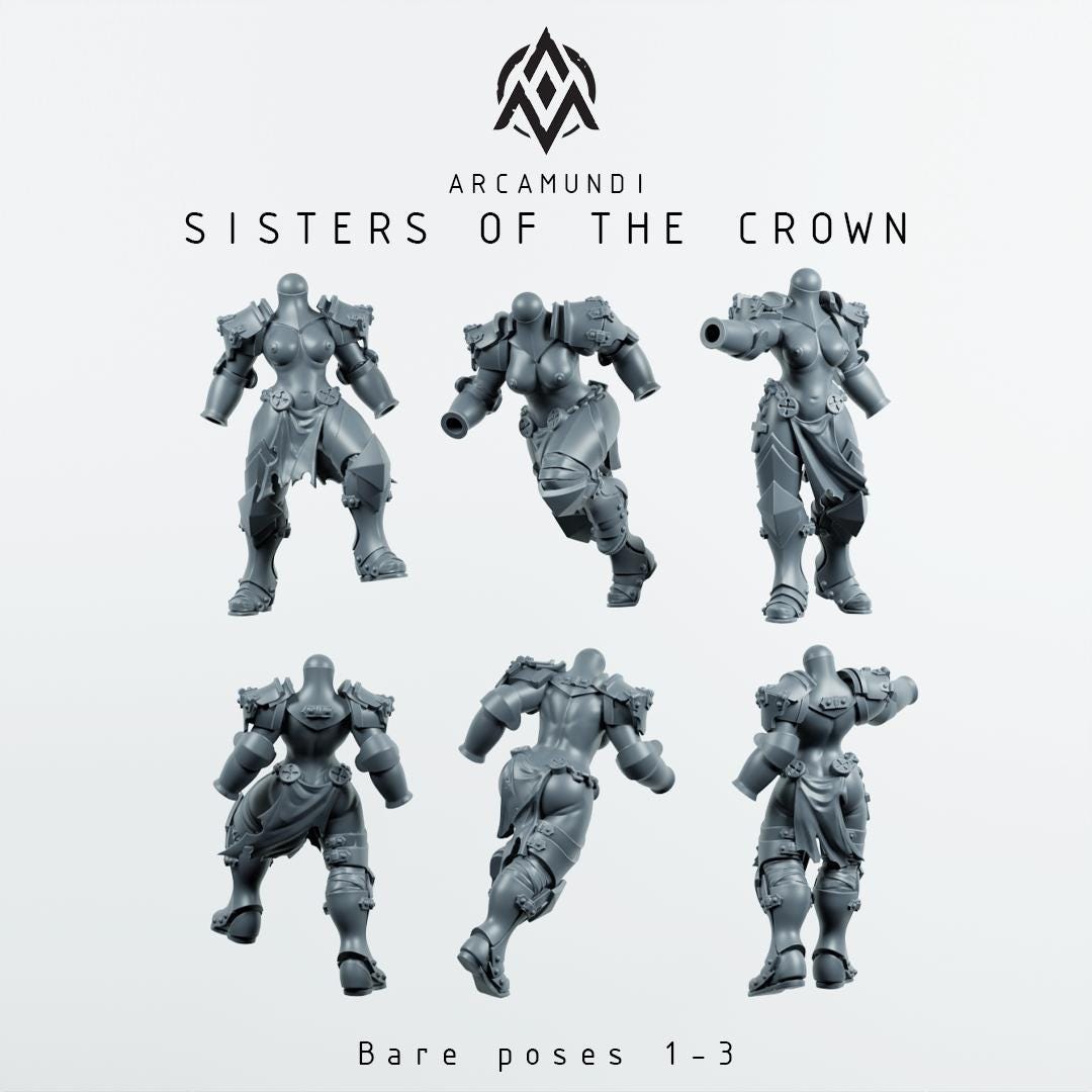 Sisters of the Crown Nuns by Arcamundi - 3D printed Trench Crusade compatible miniature