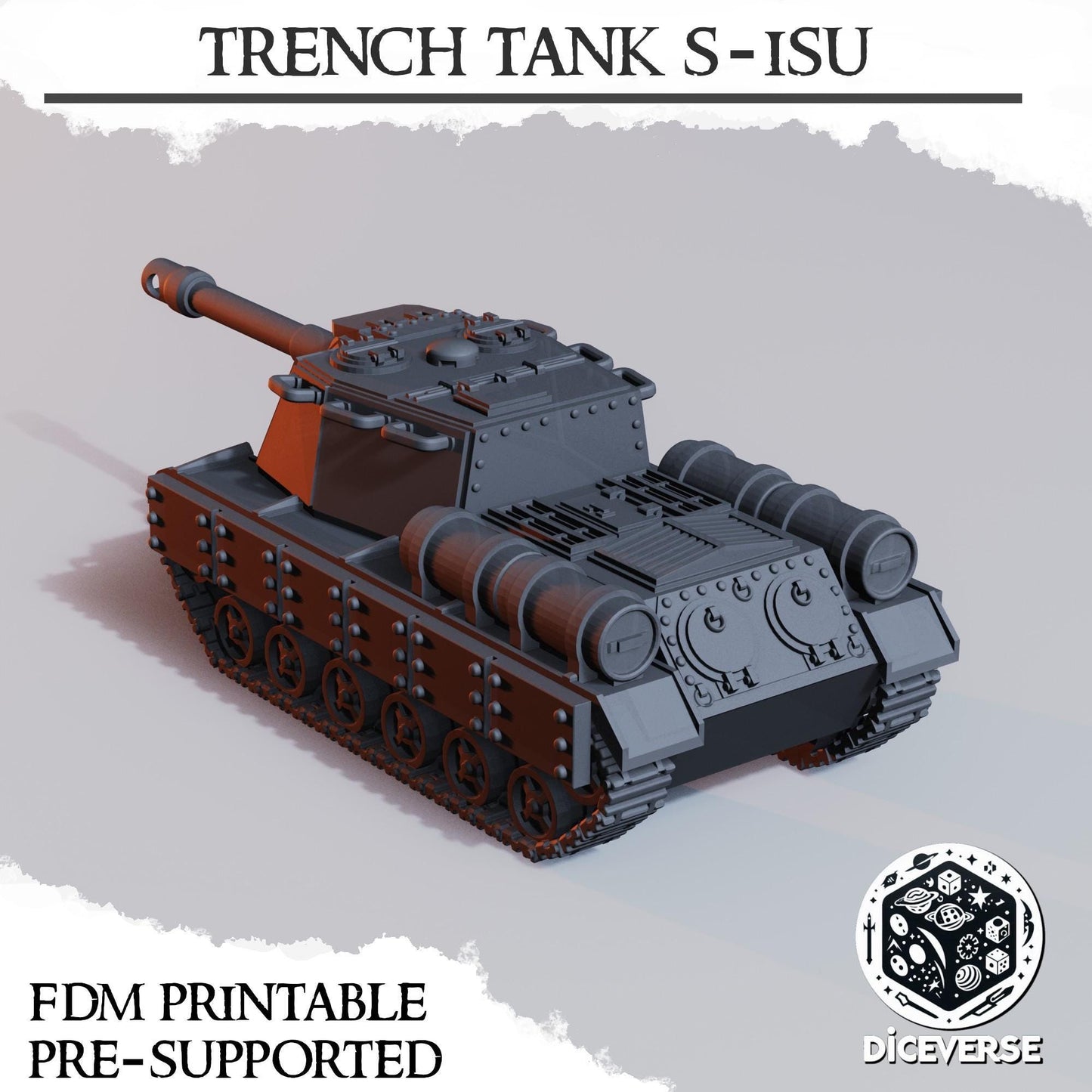 Trench Tank By Diceverse - 3D printed miniature - Trench Grimdark - Wargaming