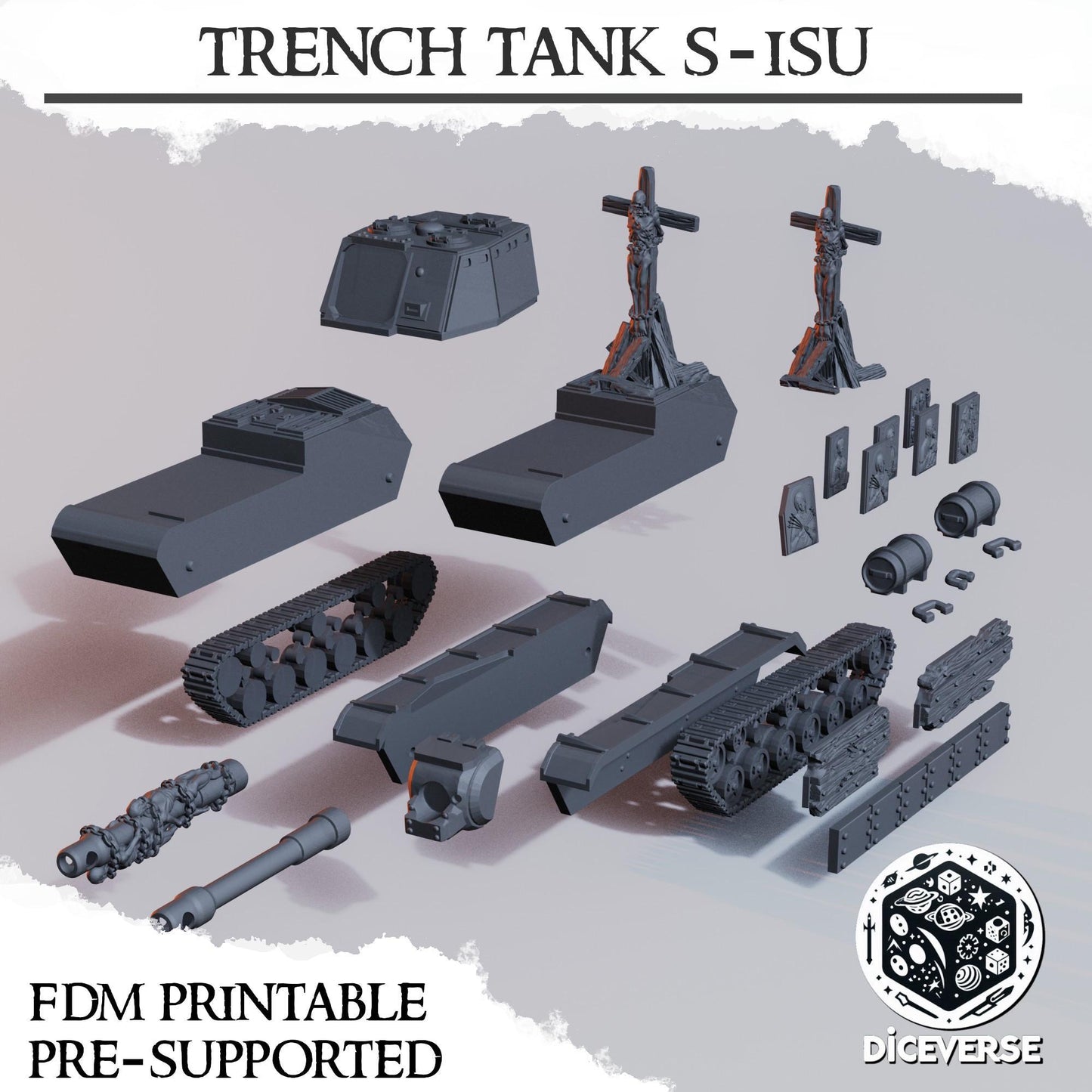 Trench Tank By Diceverse - 3D printed miniature - Trench Grimdark - Wargaming
