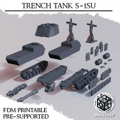 Trench Tank By Diceverse - 3D printed miniature - Trench Grimdark - Wargaming