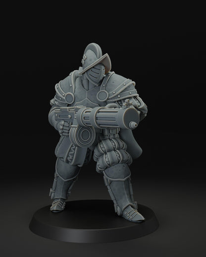 Heavy Infantry With Machine Gun - 3D printed miniature  - Wargaming - Trench Grimdark
