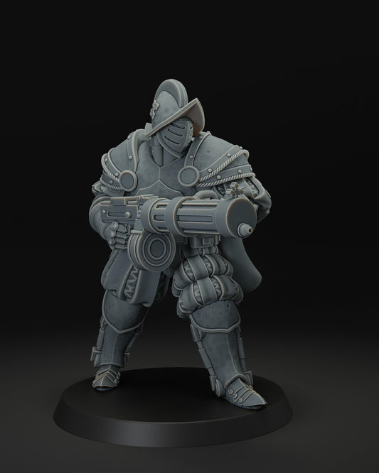 Heavy Infantry With Machine Gun - 3D printed miniature  - Wargaming - Trench Grimdark