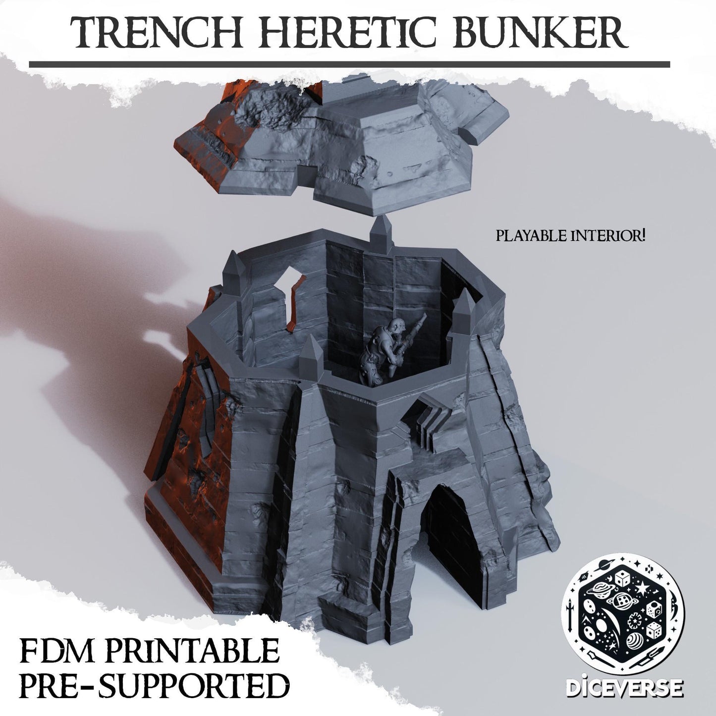 Trench Terrain Heretic Bunker by Diceverse - 3D printed miniature trench compatible
