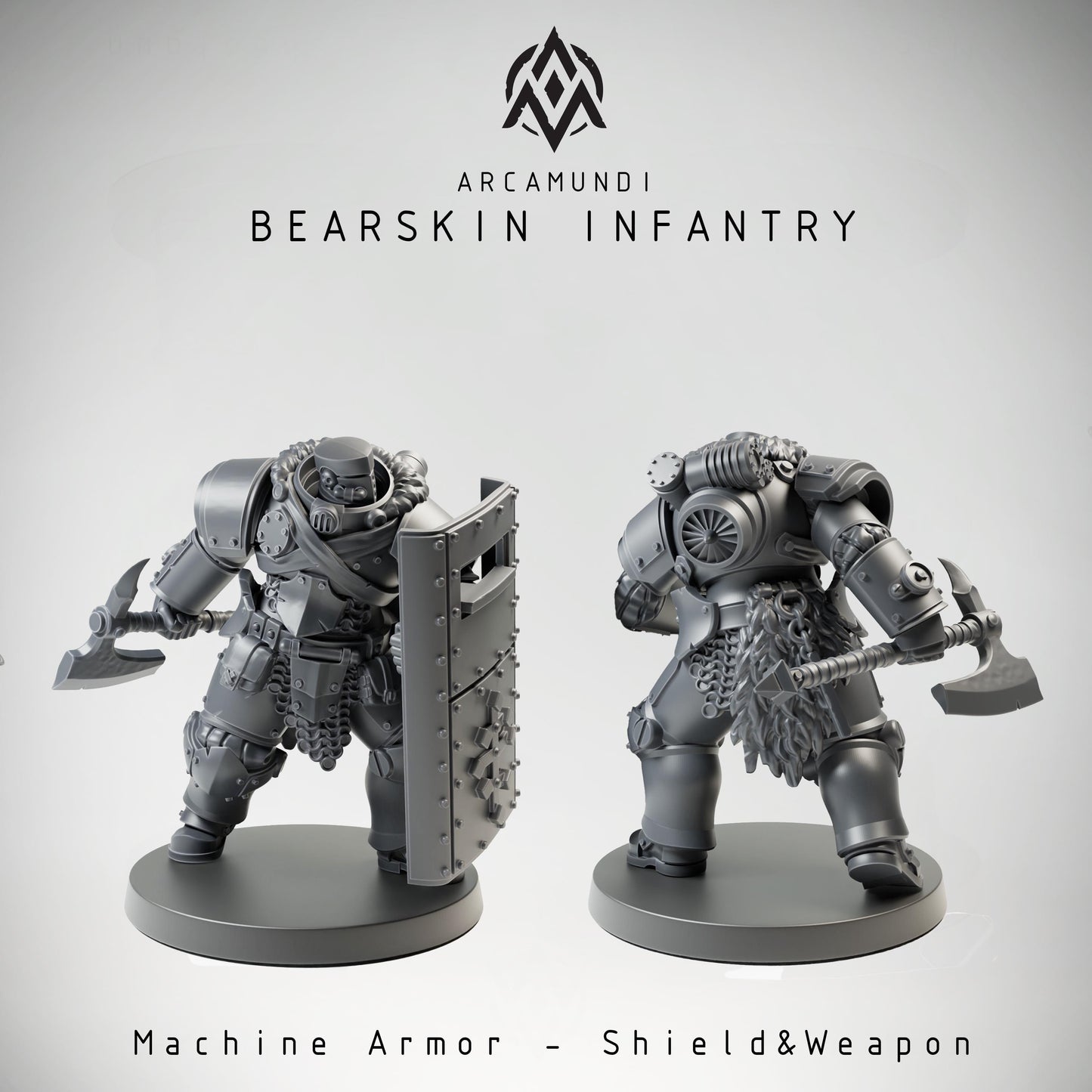 Bearskin Heavy Infantry Shielded - 3D printed Grimdark Miniature