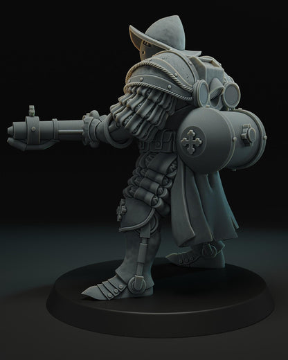 Heavy Infantry With Flamethrower - 3D printed miniature  - Wargaming - Trench Grimdark