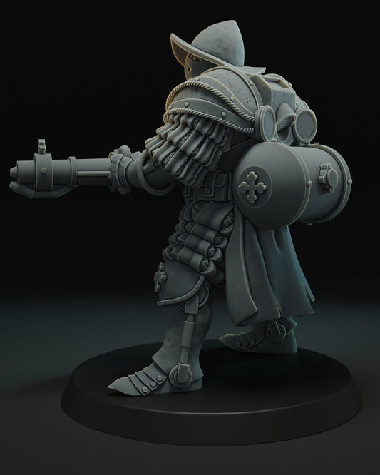Heavy Infantry With Flamethrower - 3D printed miniature  - Wargaming - Trench Grimdark