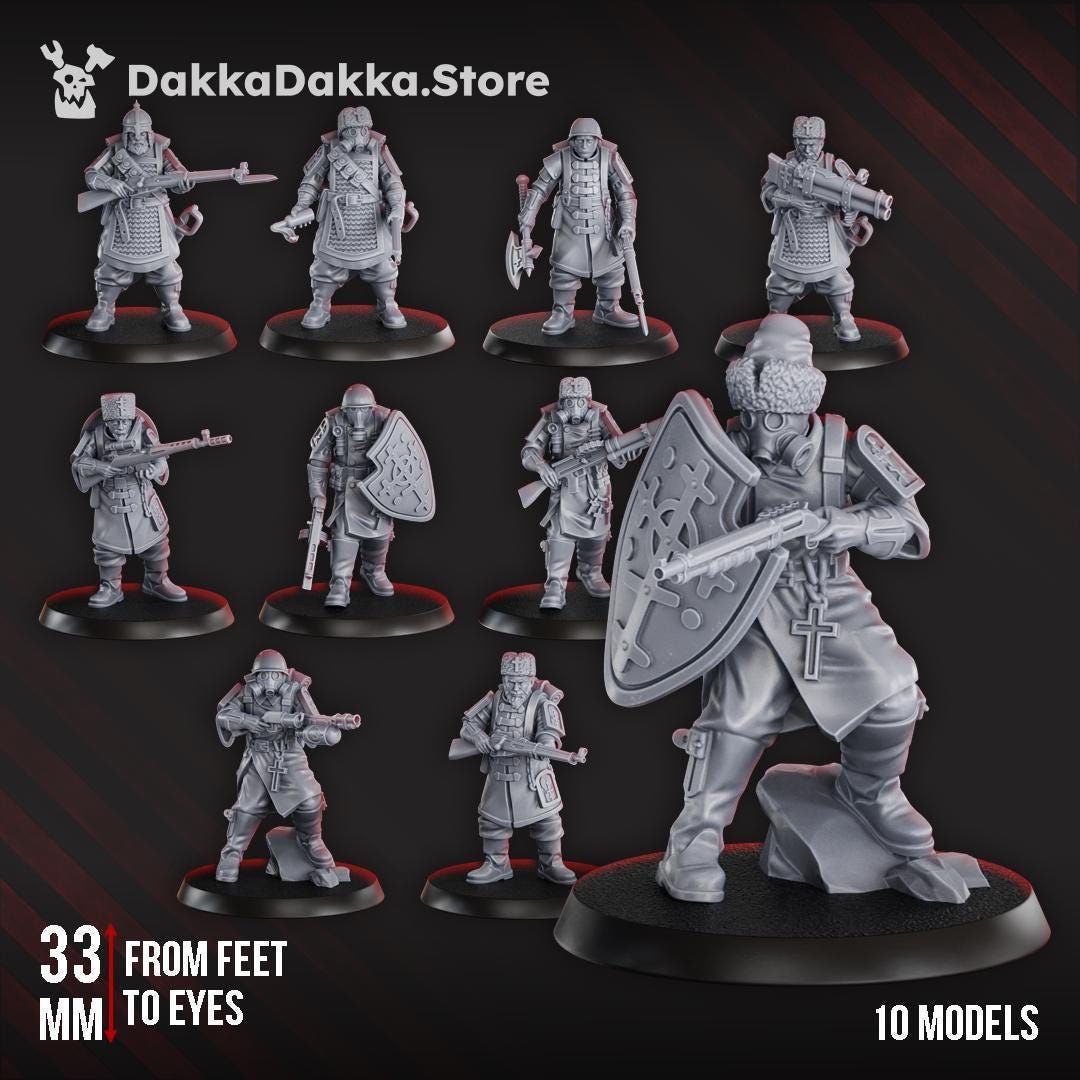 Red Druzhina Squad - 3D printed Grimdark Miniature