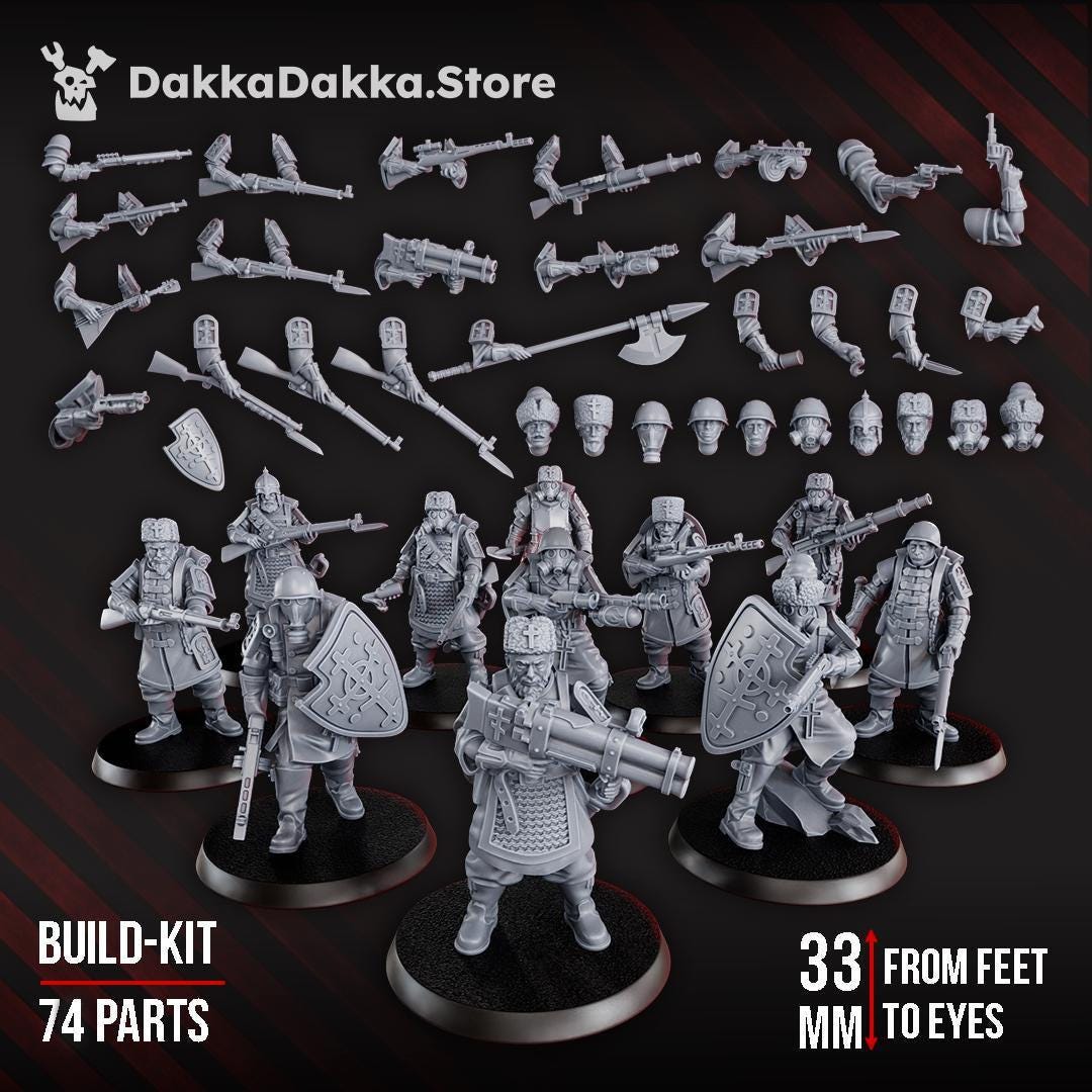 Red Druzhina Squad - 3D printed Grimdark Miniature