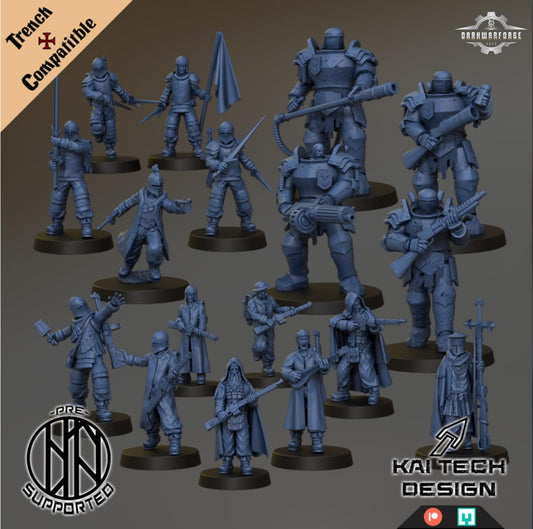 Trench Warfare Holy Warband - 21x Grimdark miniature - 3D printed models - Wargaming