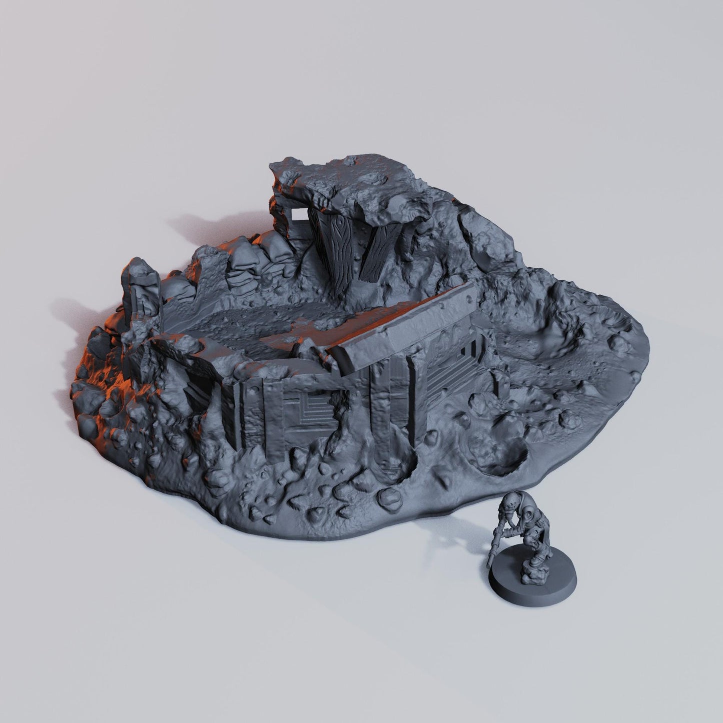 Trench Bunker Ruin 32mm  Playable Interior -  Grimdark Trench Scenery  Tabletop Wargaming Centerpiece