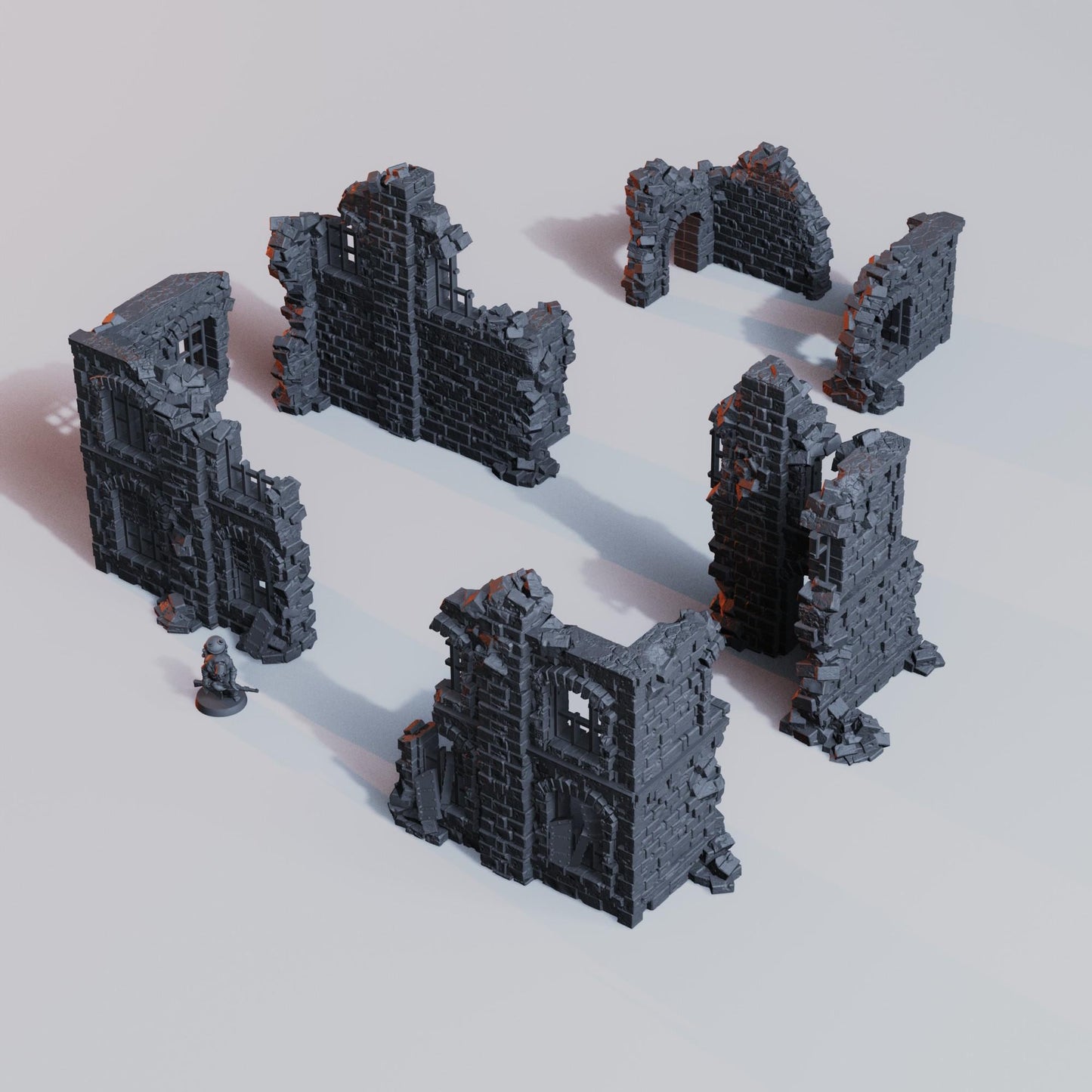 Grimdark Ruined City Factory Terrain  28mm 32mm Wargaming Scenery  Industrial Trench Terrain  Tabletop Diorama