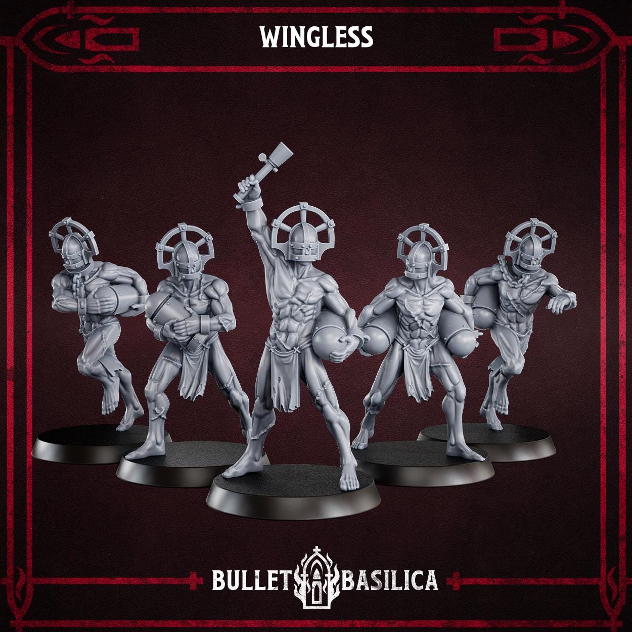 Crimson Hussars - Wingless - 5x Grimdark Miniatures - 32mm Wargaming - Tabletop Miniature